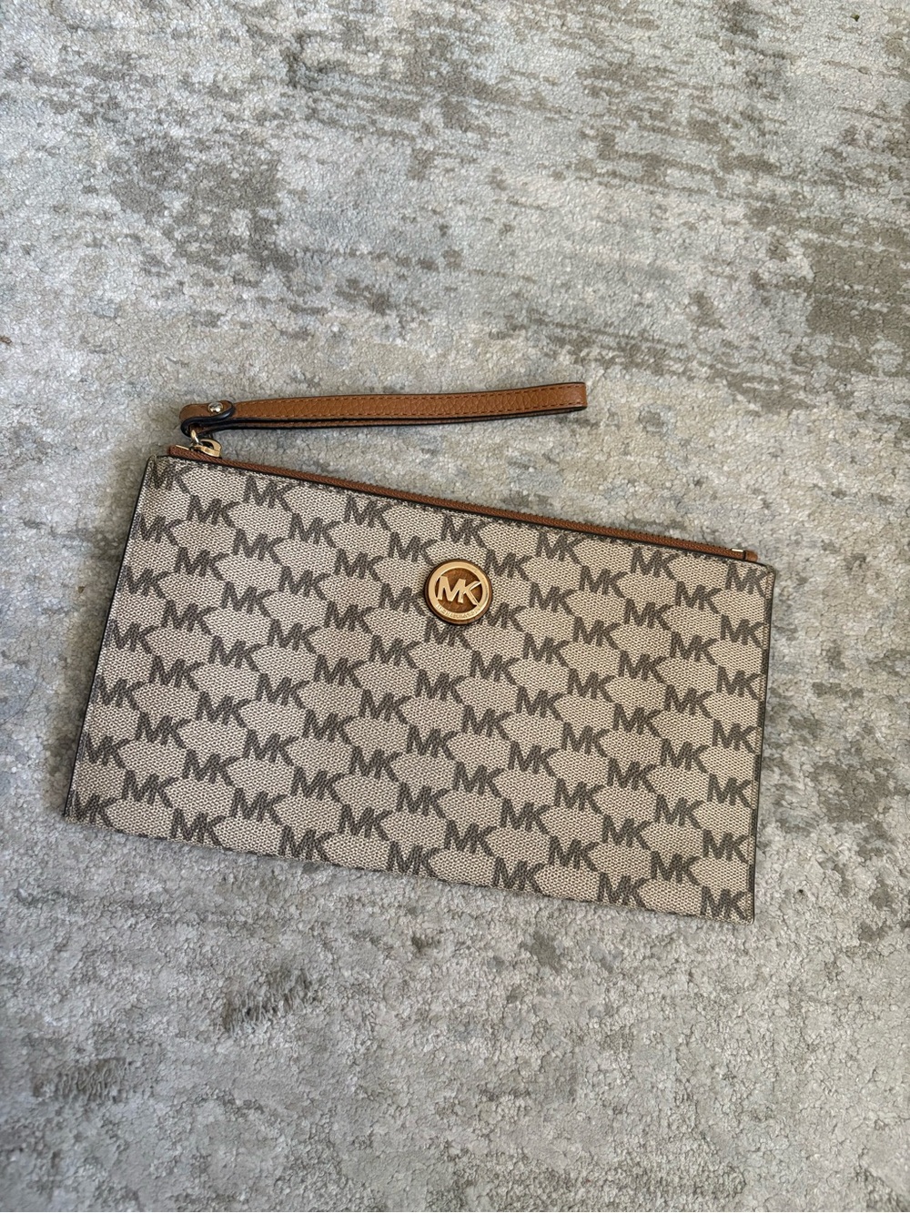 Michael Kors Brown Beige MK Logo Wristlet Pouch